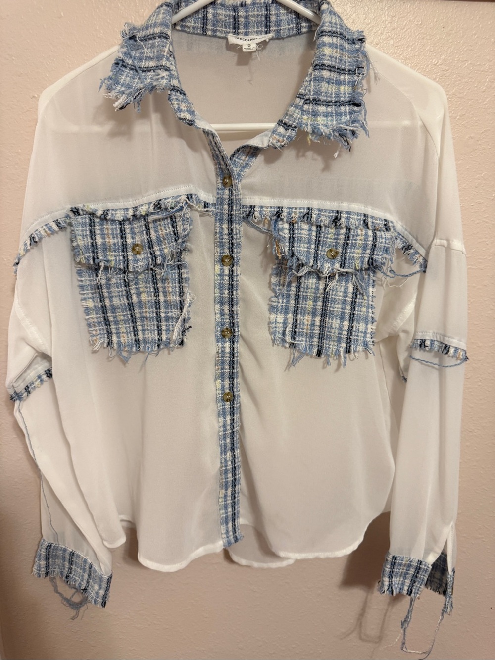 Dance & Marvel White Sheer Button-Up Top